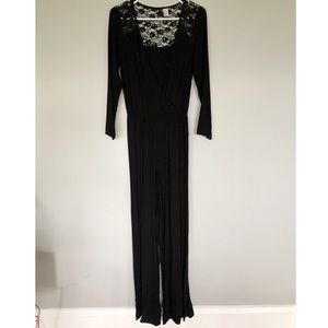 H&M black long sleeve jumpsuit with lace